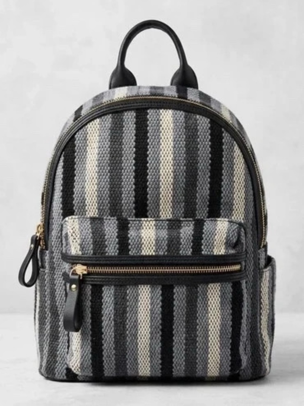 MODA LUXE Striped Gray Mini Backpack - Black & Gray/Navy